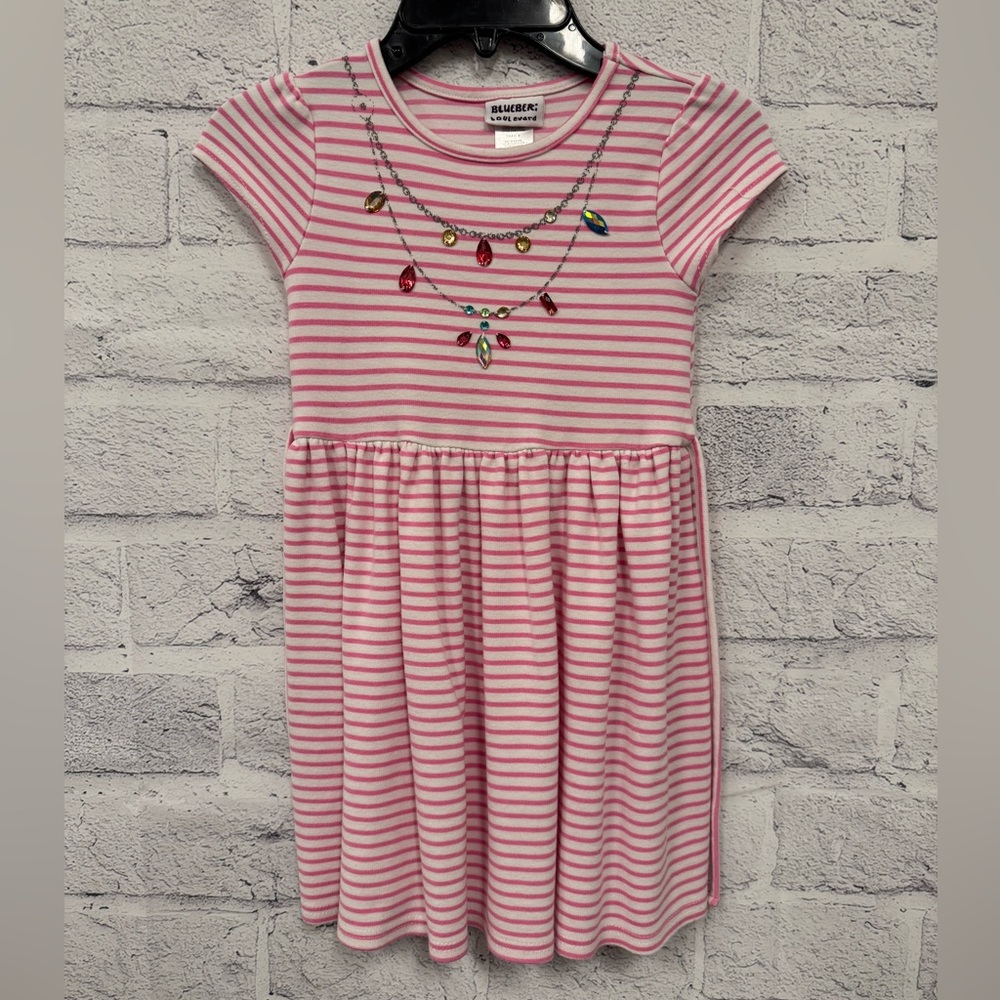 Blueberi Boulevard White and Pink Casual Sundress with Cap Sleeves Girls Size 6